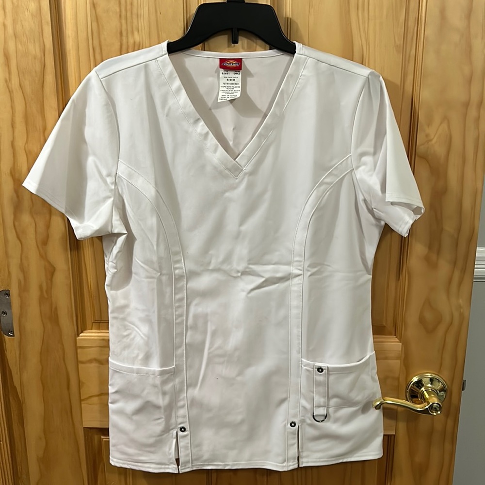 White womens scrub shirt